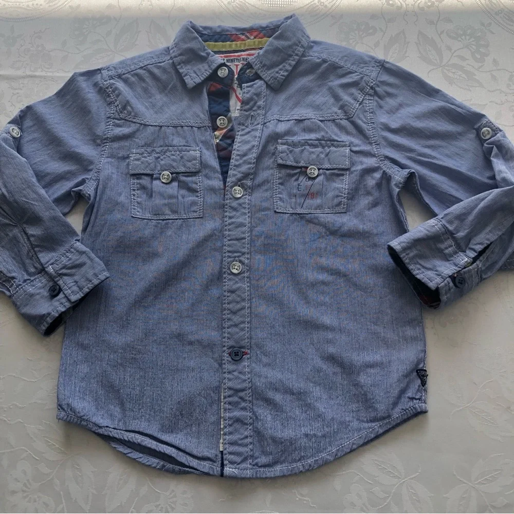 Guess Blue Jeans Denim Button-Up Shirt Boys Size S (4) Long Sleeves Collared - Picture 14 of 15